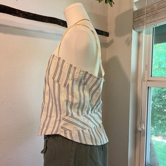 Marc Jacobs White Cotton Silk Pinstripe Hook Closure Corset Tank Top Size 8 - Picture 3 of 10